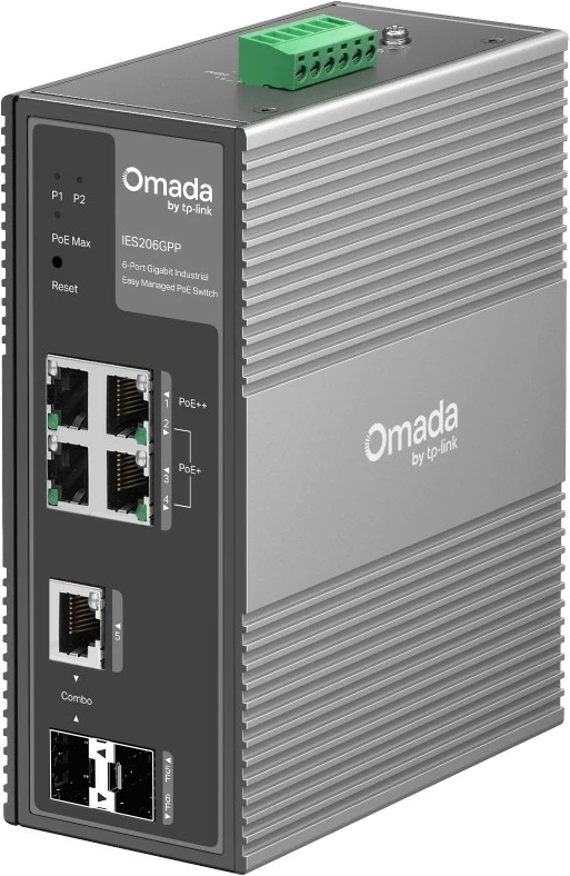 Switch industrial TP-Link IES206GPP Omada, 6 porta Gigabit, 3 PoE+, 1 PoE, PoE 120 W, IP40