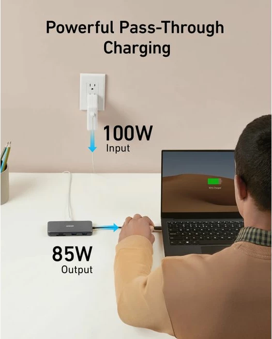 Hub USB-C Anker 555 (A83830A2), 8-në-1, HDMI 4K, 100W PD, 10Gb/s, SD/microSD, gri e errët