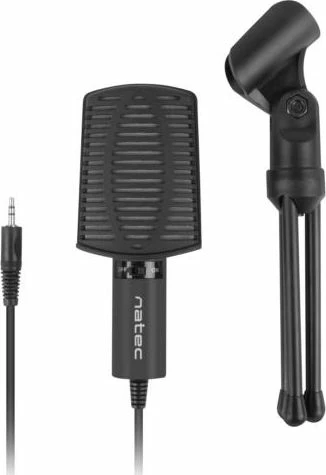 Mikrofon Natec ASP NMI-1236 kardioid, kondensator, 3.5mm, me tripod, kabllo 1.8 m, i zi