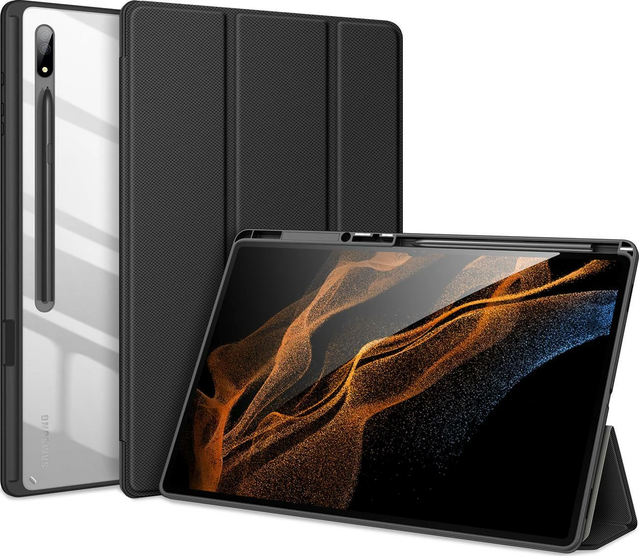 Mbështjellës rugged me kapak flip Dux Ducis Toby për Samsung Galaxy Tab S8 Ultra, me mbajtës stilusi, i zi, 1 copë
