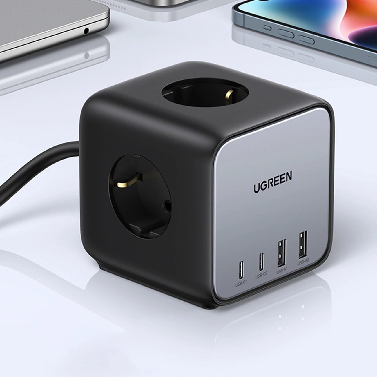 Prizë kube Ugreen CD268, 65W, 3x AC, 2x USB-C, 2x USB-A, 1.8m, e zezë