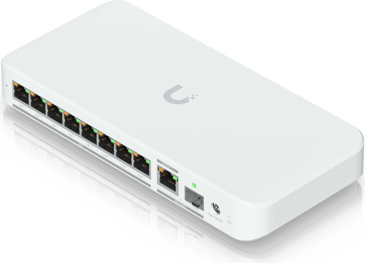 Switch Ubiquiti UniFi Flex 2.5G PoE, 8 porta 2.5G, 1 portë 10G, desktop/mur, i bardhë