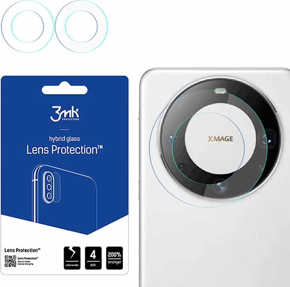 mbrojtës lente kamerë qelq hibrid, 3mk Protection, Lens Protection, për Huawei Mate 60 Pro, 0.16 mm, 6H, 200% më i fortë, set 4 copë