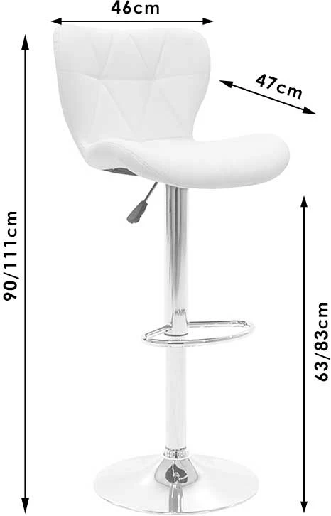 Karrige për bar Coozy pu, ngjyrë bardhë, kornizë kromi, set prej 2 copë