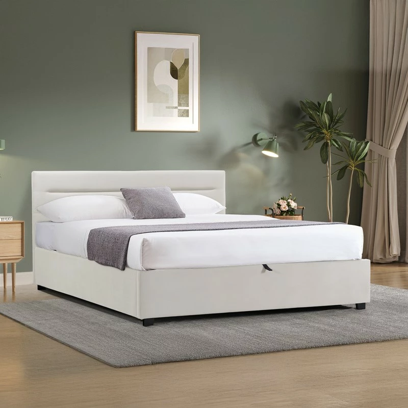 Krevat Molito kadife, ngjyrë ecru, me hapësirë për depo, 150x200cm