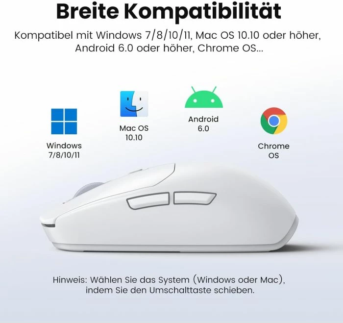 Maus wireless UGREEN 15629 5000 DPI 2.4G + Bluetooth 5.0, USB-C rechargeable, bardhë