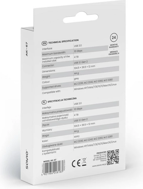 Kutia e jashtme për SSD Savio, me USB-C 3.1, gri