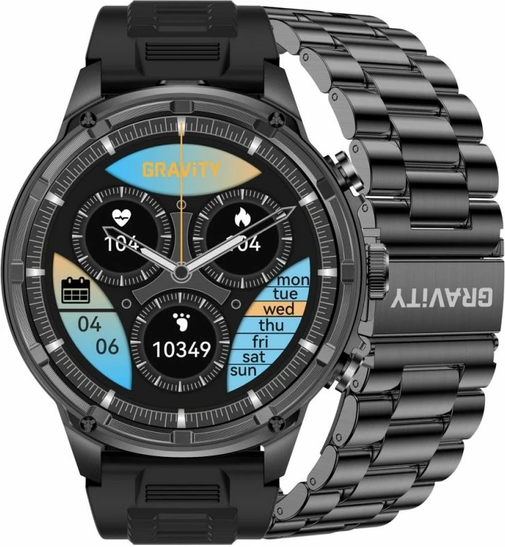 Smartwatch për meshkuj Gravity GT41-1, e zezë, me rrip dhe byzylyk