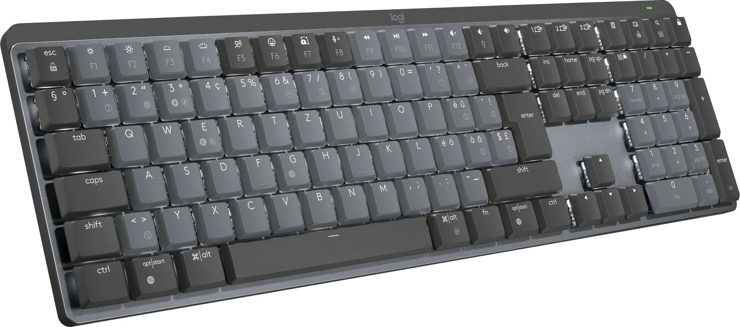 Tastierë mekanike Logitech MX Mechanical, Wireless RF + Bluetooth, QWERTZ, ndriçim LED i bardhë, Graphite