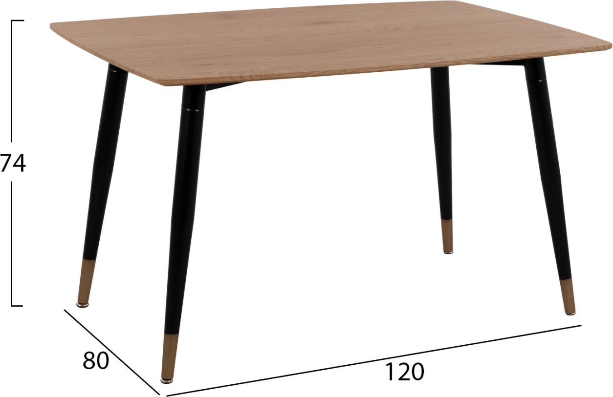 Tavolinë kuzhine ALIZA FH8553.01 ngjyrë natyrale dhe këmbë metali të zeza 120x80x75 cm