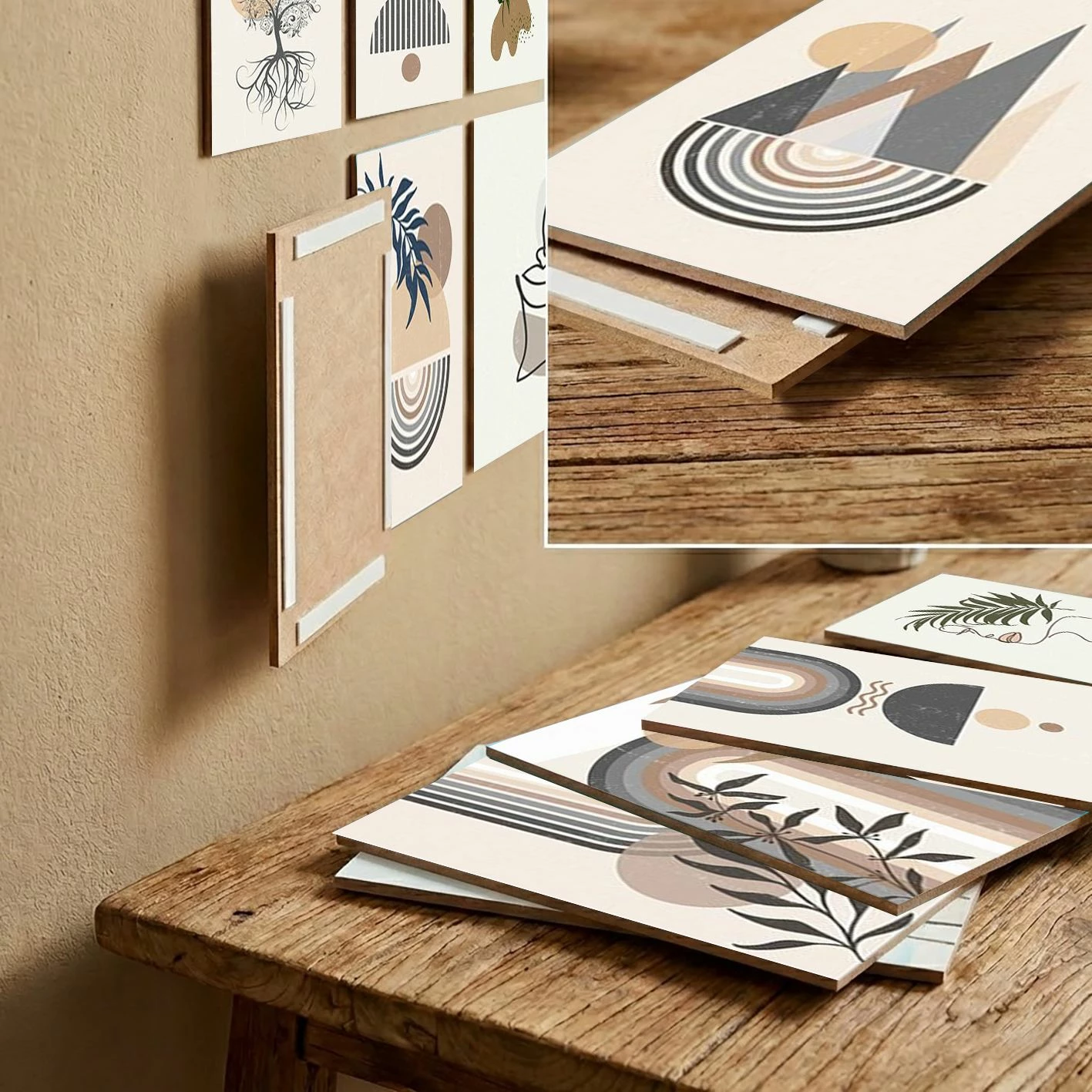 Piktura dekorative MDF, shumëngjyrëshe, set prej 12 copash, 12MDF15YS