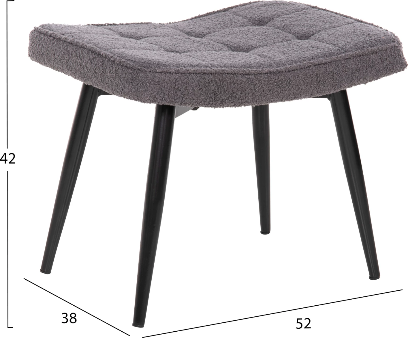 Fotelje CRAWLEY me tabure FH8918.21, pëlhurë boucle gri, këmbë metali të zeza, 70x74x105Hcm