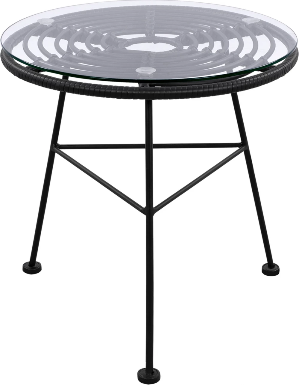 Tavolinë metalike Allegra me thurje, ngjyrë e zezë dhe xham, FH5459.02, 45x46cm