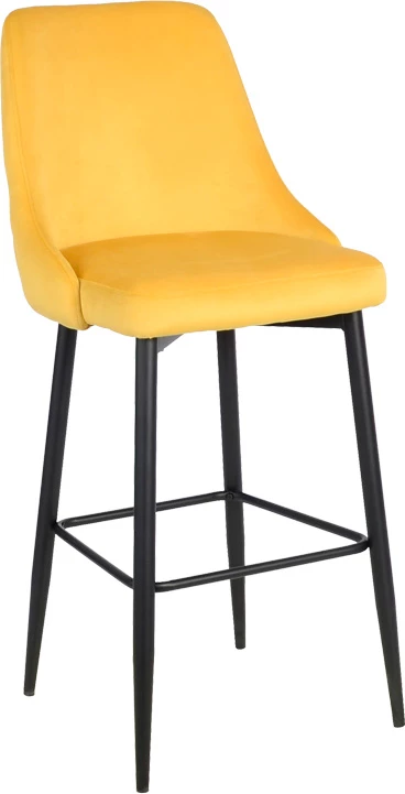 Karrige për bar Zedna, kadife e verdhë, këmbë metalike të zeza, 52x57x111cm