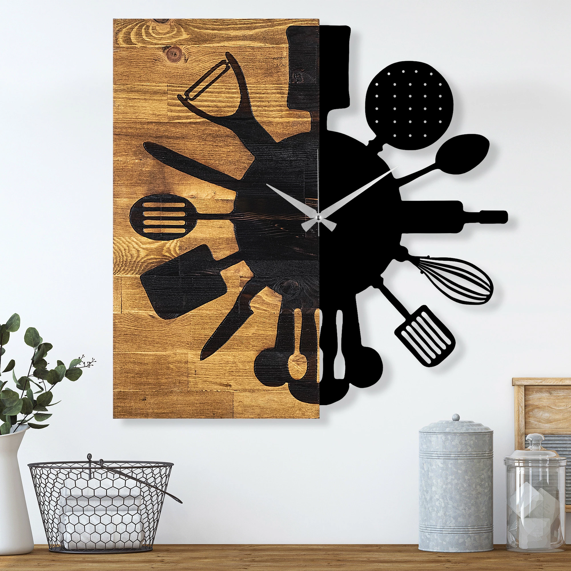 Orë muri dekorative prej druri Wallity, ngjyrë arre dhe e zezë, 60x3x58cm
