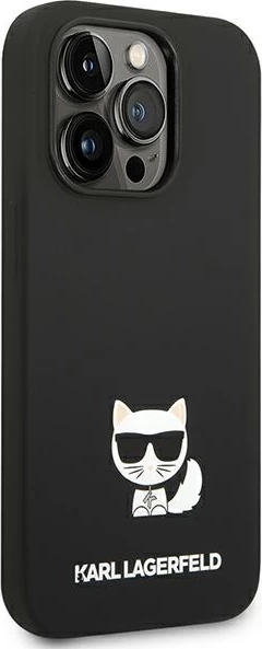 Mbështjellës Karl Lagerfeld KLHCP14LSLCTBK për iPhone 14 Pro 6.1", silikon, Choupette, zi