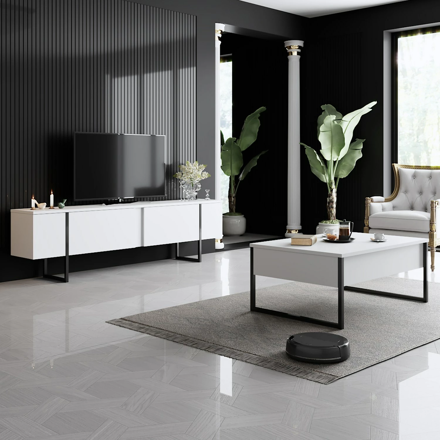 Tavolinë kafeje Hanah Home, Luxe, e bardhë dhe e zezë