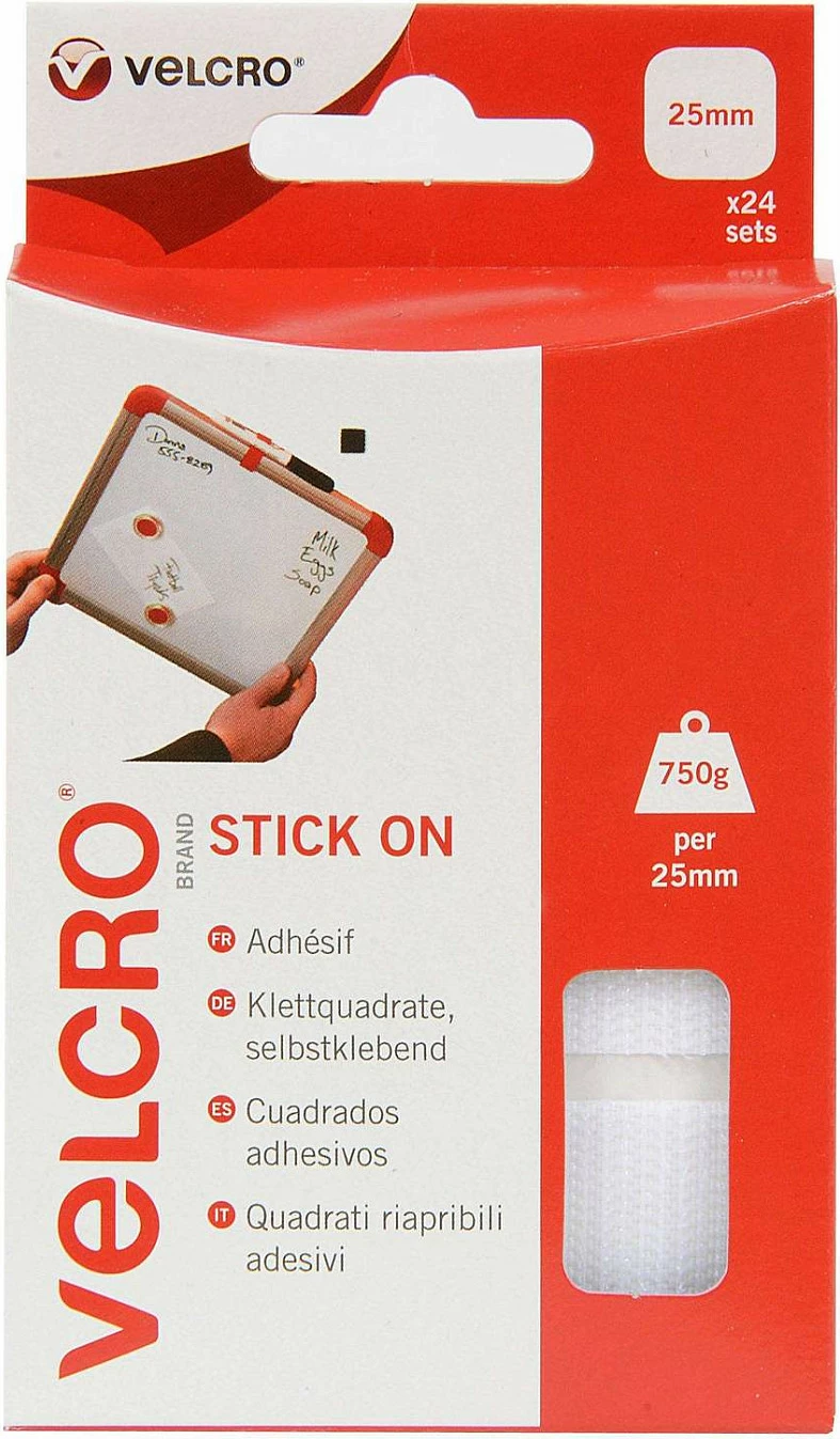 Katrorë Velcro VELCRO Stick On, 25x25mm, 24 sete, të bardhë
