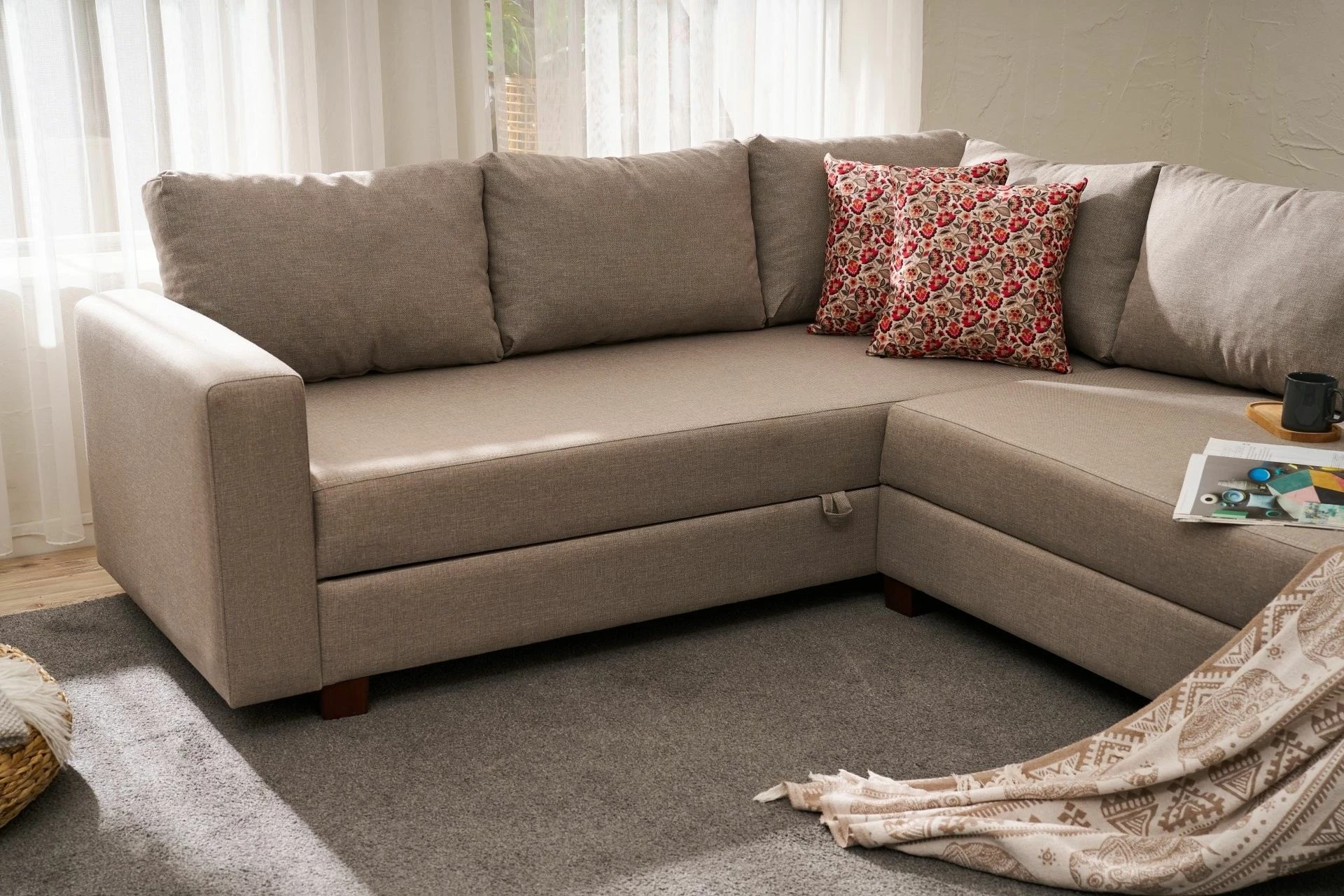Kënd divan-krevat Atelier del Sofa, Aly, kënd i djathtë, bezhë