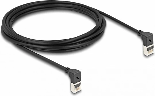 Kabllo rrjeti DeLOCK RJ45 Cat6a S/FTP slim 3 m, konektorë 90° të kënduar, e zezë