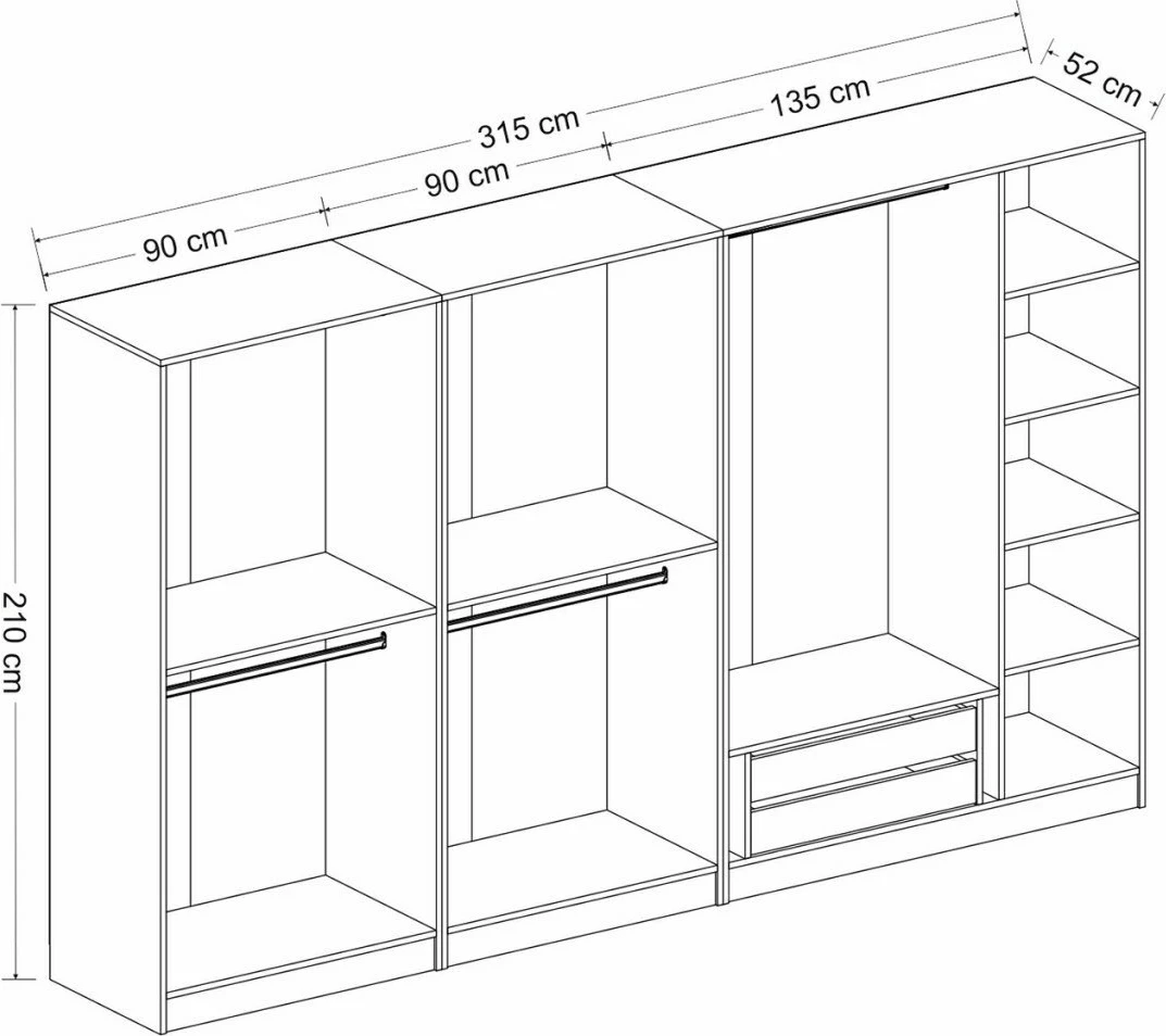 Dollap Skye Decor, anthracite e zi, 315x190x52cm