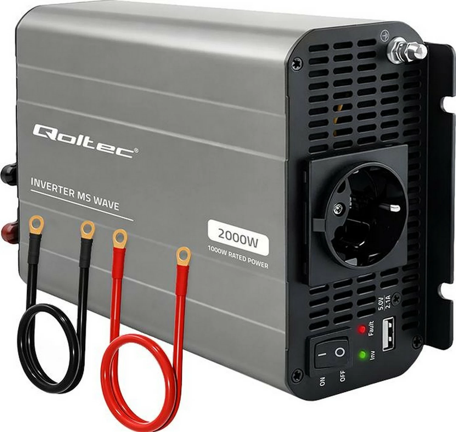 Inverter makinës Qoltec MS Wave, 12V në 230V, 1000/2000W, USB, bardhë