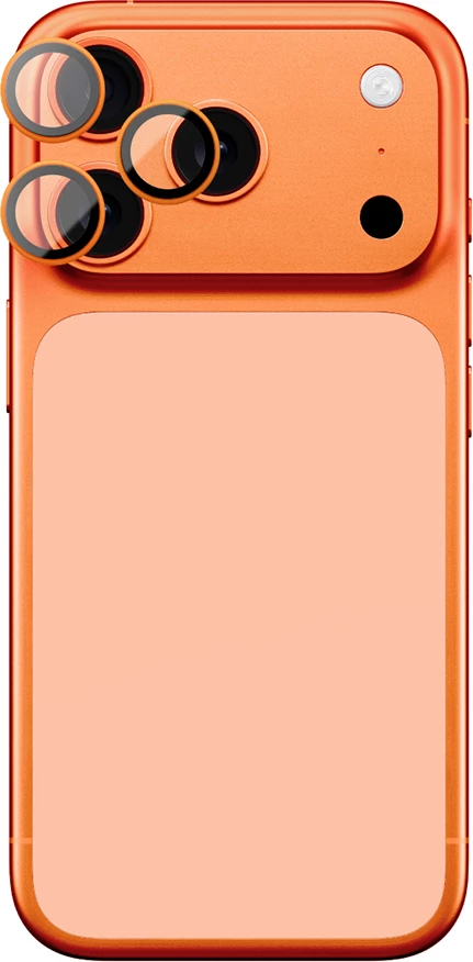 Mbrojtës lente kamerë xhami safir, AmazingThing, AR Sapphire, për iPhone 17 Pro/Pro Max, kornizë metalike AR/oleofobik, portokalli