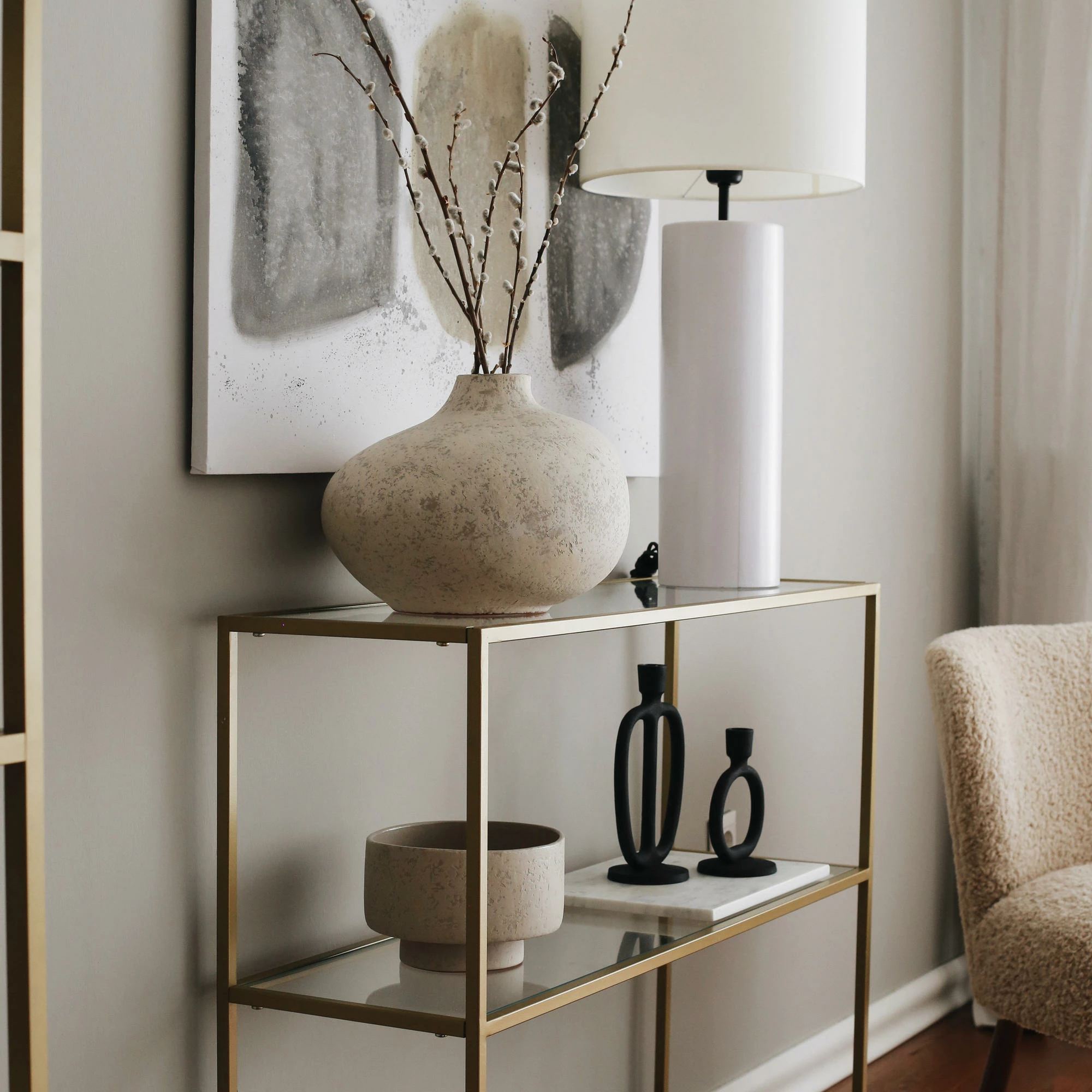 Komodë Hanah Home, D101, ngjyrë ari, xham i temperuar, 100x85x30cm