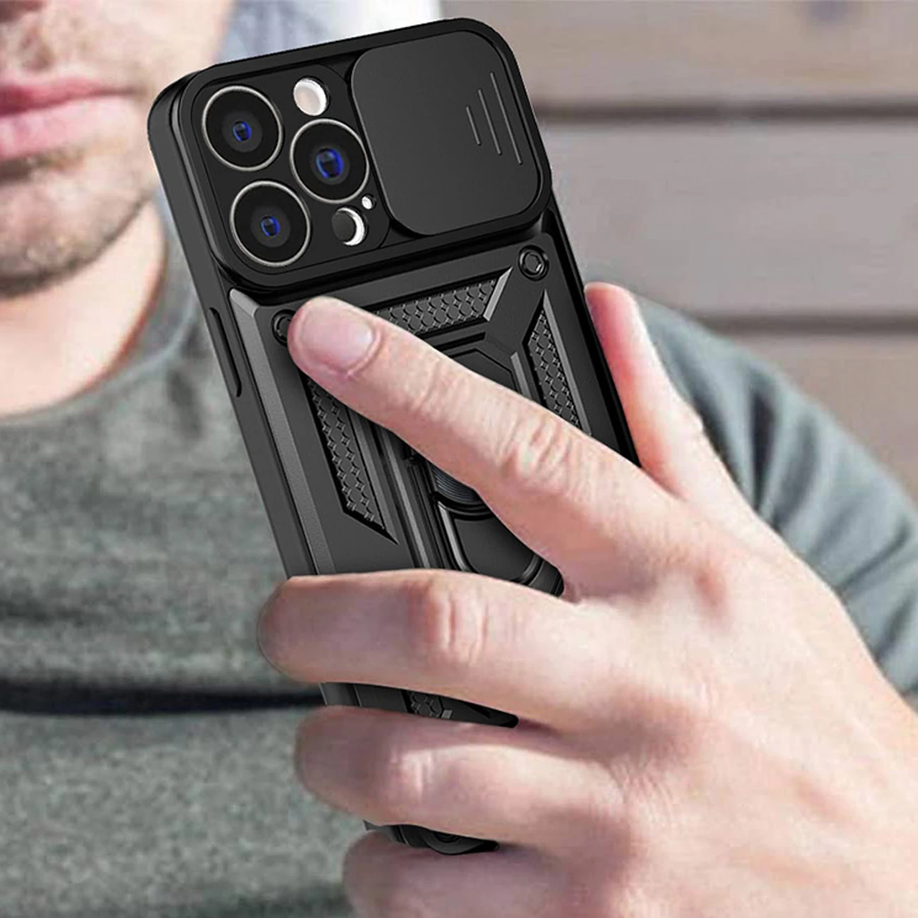 Mbështjellës Hurtel Hybrid Armor Camshield për iPhone 13 Pro Max, me kapak kamere, rozë