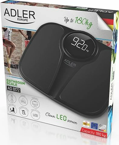 Peshore personale ADLER AD8172B 180 kg, LED, 34x31 cm, e zezë