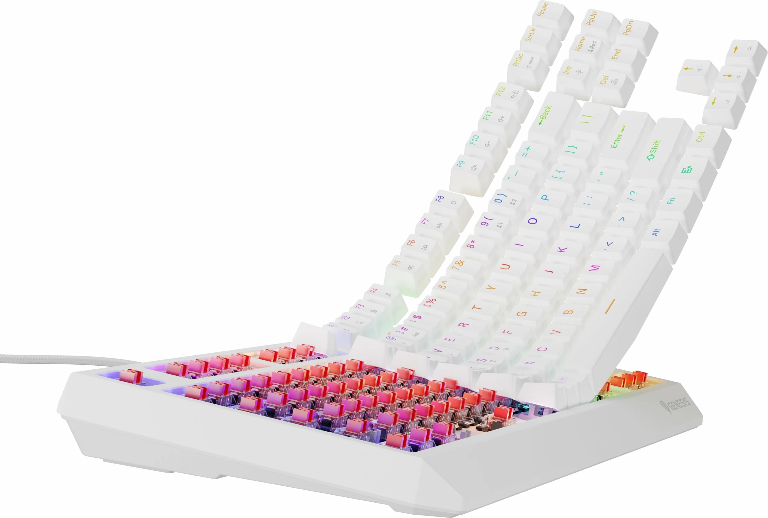 Tastierë mekanike gaming Genesis Thor 230 TKL, Outemu Red, Hot Swap, RGB, USB me kabllo 1.6 m, layout US, e bardhë (NKG-2078)