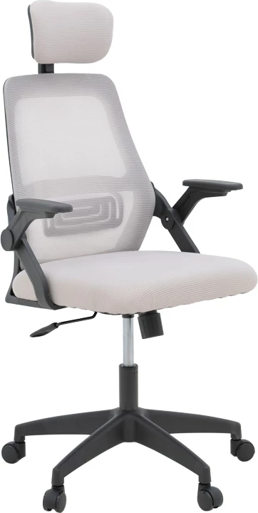 Karrige zyre Peja, material rrjetë, ngjyrë gri-bezhë, kornizë e zezë, 58x60x107-117cm