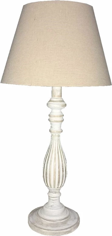 Llambë tavoline Felice, dru, ngjyrë e bardhë antike, material pëlhurë bezhë, 15x15x60cm