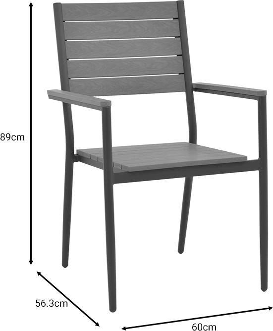Tavolinë me karrige Nares-Vitality set prej 5 copash alumini dhe kompensatë, ngjyrë natyrale dhe antracit, 180x90x72.5cm