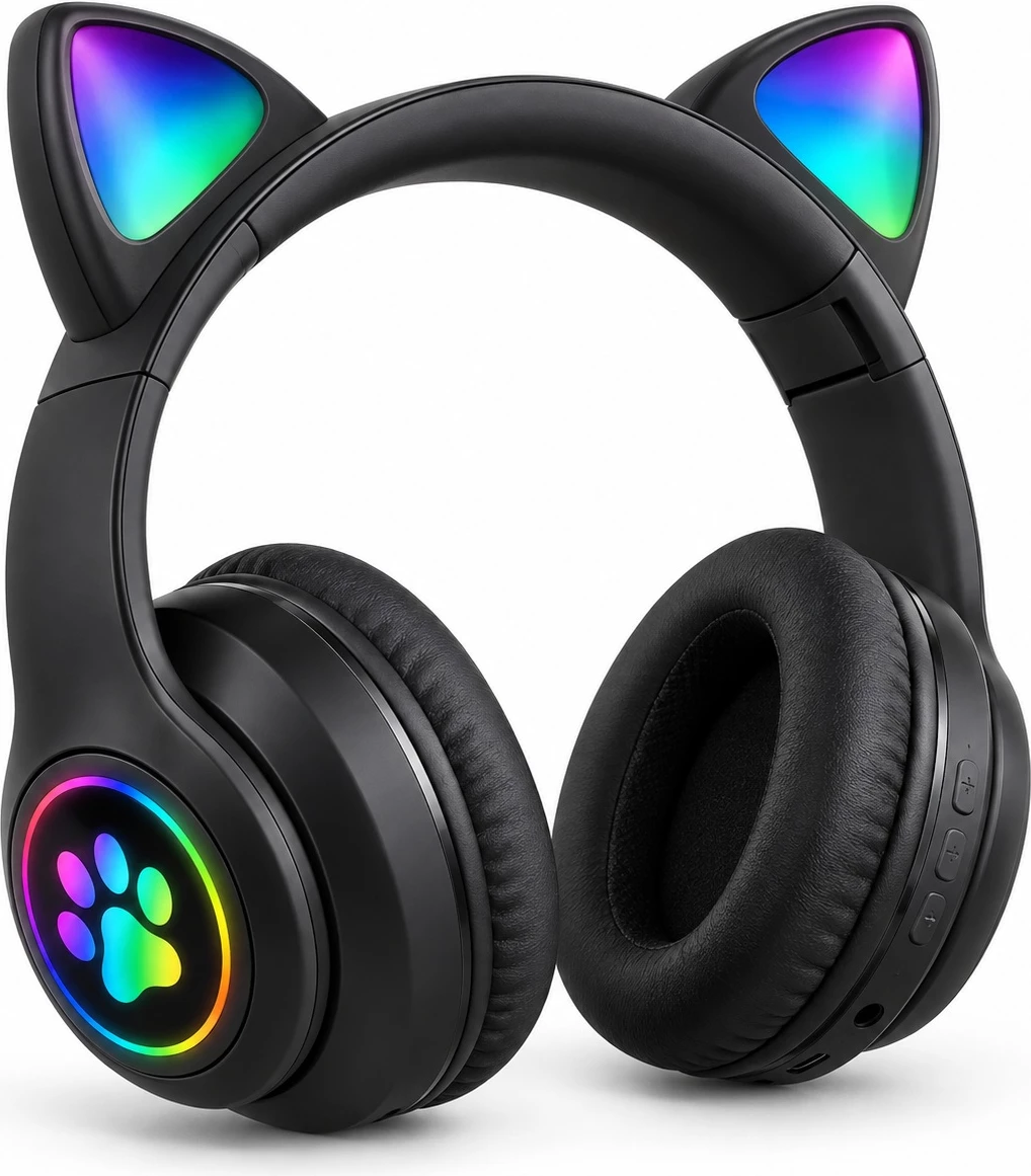 Kufje Wireless B39M Cat Ear me RGB, Bluetooth 5.0 dhe 400 mAh – Të Zeza