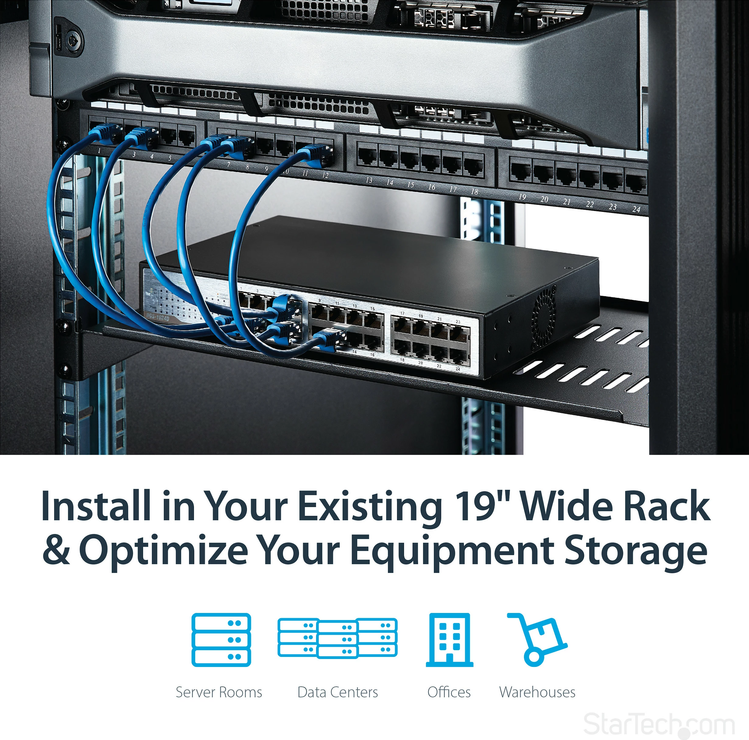 Raft për rack serveri StarTech CABSHELFV1U, 1U, 19", 10", 20kg, çelik i ventiluar, i zi