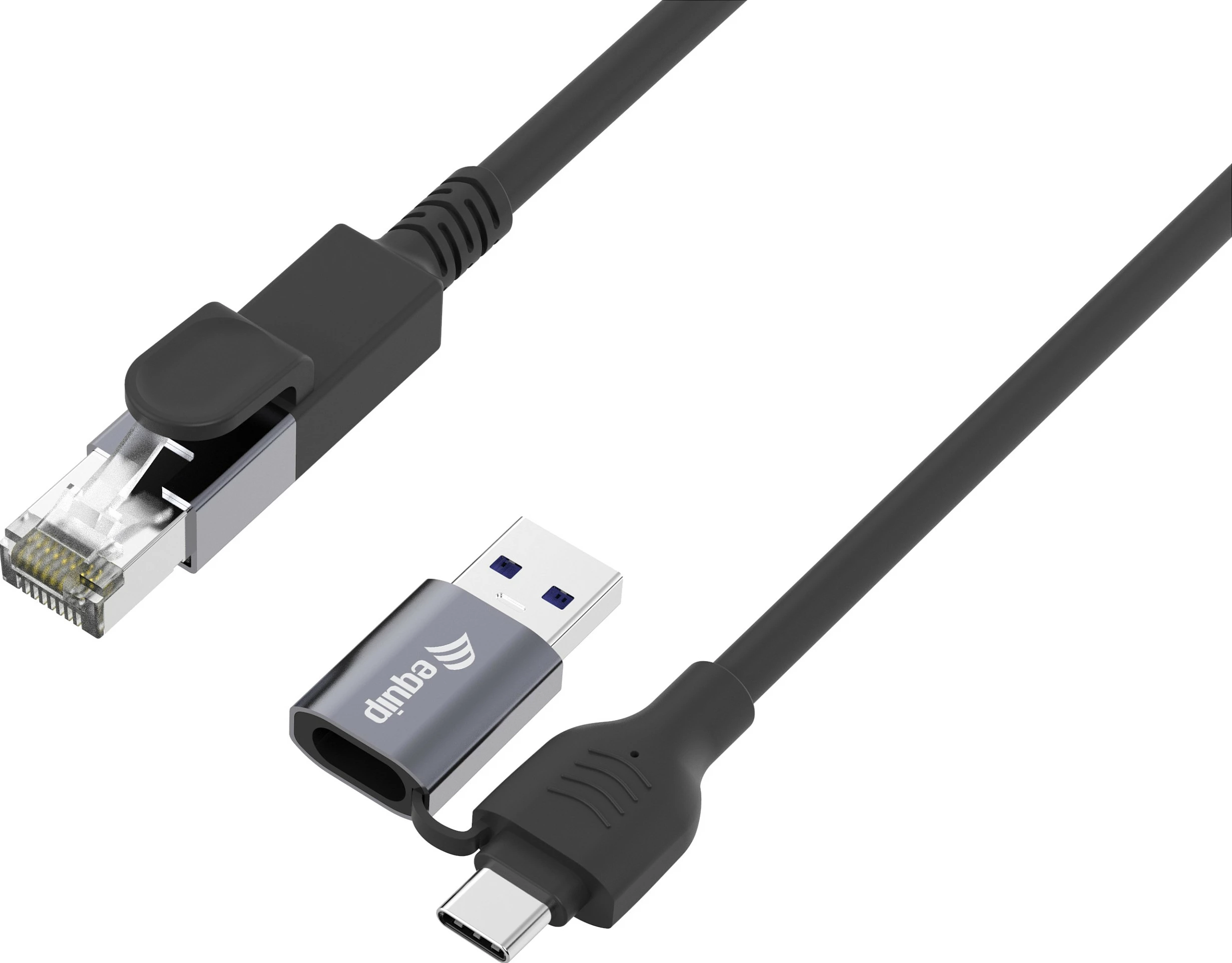 Adapter Ethernet EQUIP USB-C/USB-A në RJ45, 3m, Gigabit, i zi