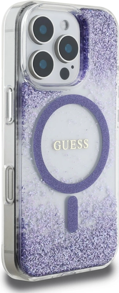 Mbështjellës, Guess, HC Resin Bottom Glitter MagSafe, për iPhone 16 Pro Max 6.9", hardcase TPU/PC, me unazë MagSafe, vjollcë