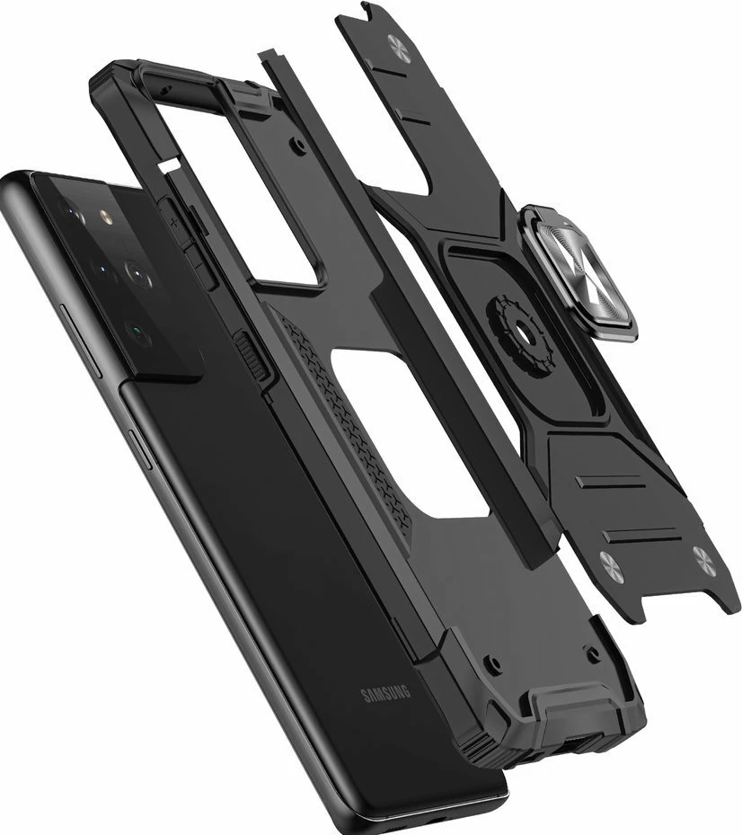 Mbështjellës Wozinsky Ring Armor për Samsung Galaxy S22 Ultra, me mbajtës gishti dhe magnetik, Argjend