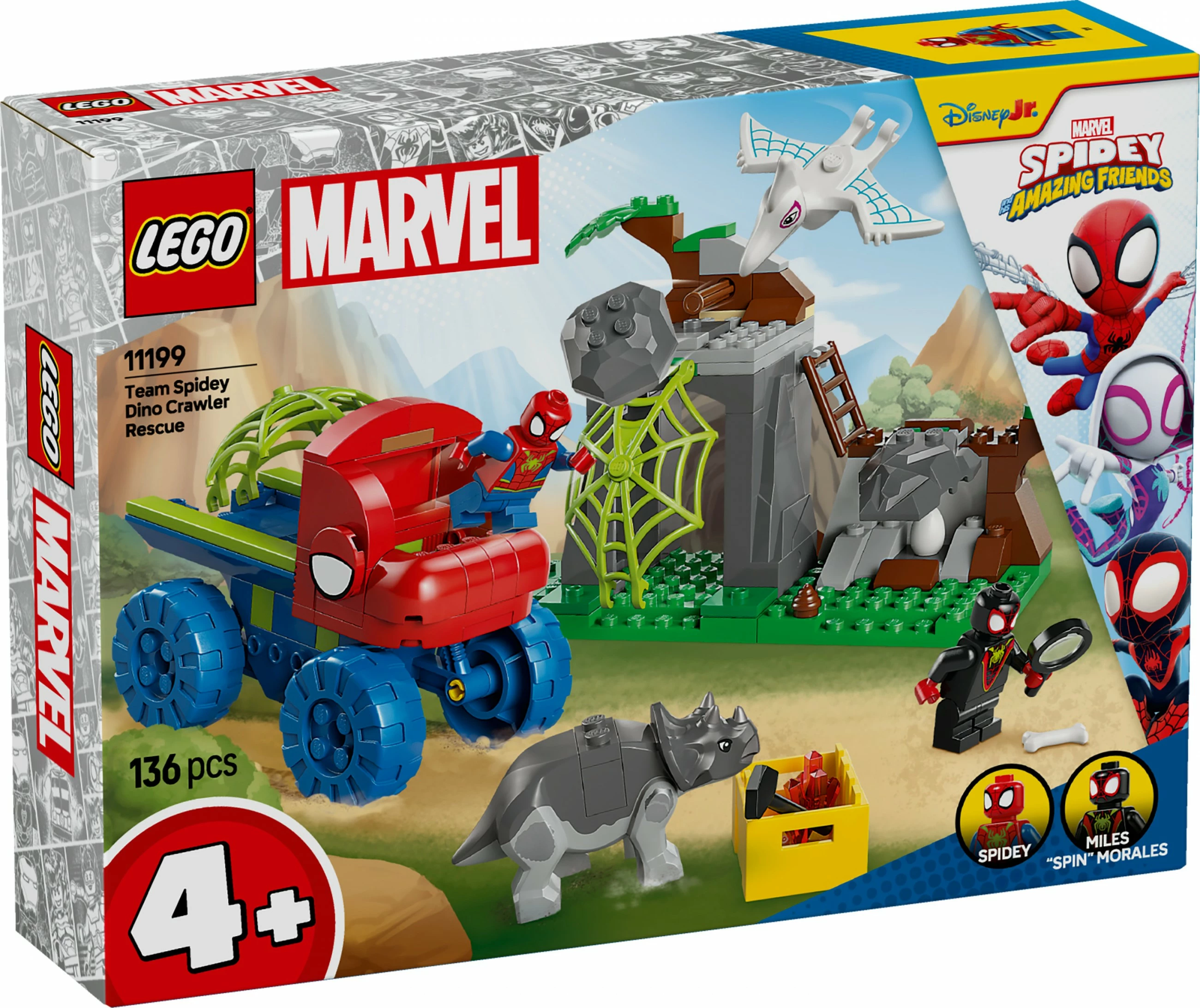 Set ndërtimi LEGO Marvel 11199 Spidey’s Team Dino Crawler Rescue, 136 pjesë, shumëngjyrëshe