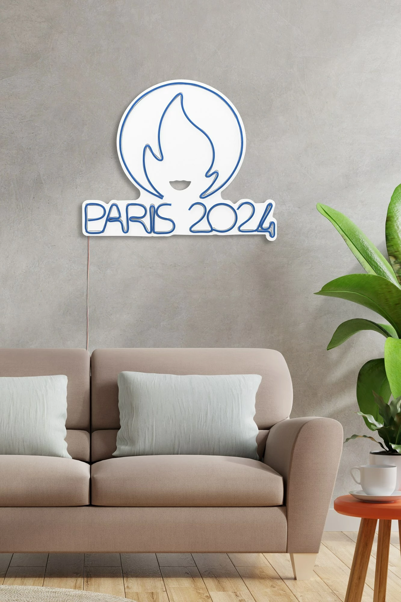 Dritë dekorative muri, plastikë LED, Paris 2024, ngjyrë e kaltër