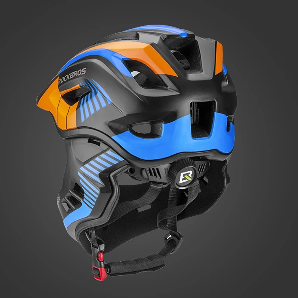 helmetë biçiklete fëmijësh Rockbros TT-32SOBL-S, full-face me mjekër të heqshme, rregullim 360°, S (48-54 cm), e zezë dhe portokalli