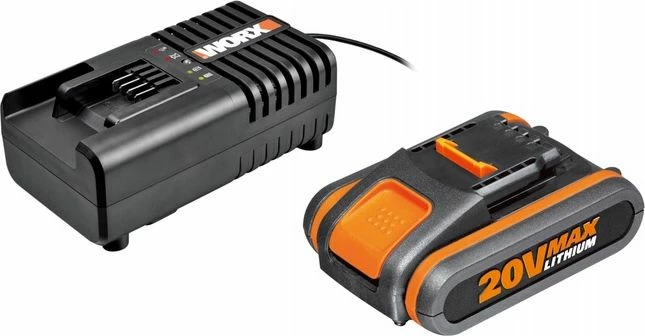 Set bateri + karikues Worx WA3601, 20V 2.0Ah, karikues 2A, PowerShare, zi/portokalli