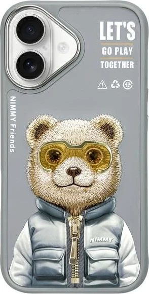 Mbështjellës Nimmy Cool&Cute 2.0 Bear për iPhone 16 6.1", gri