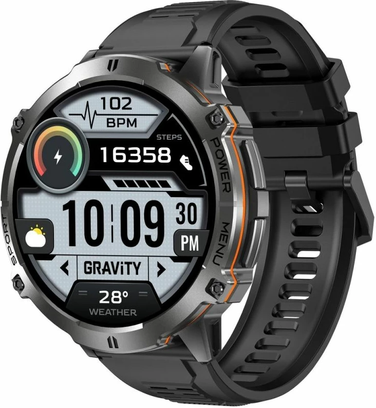 Smartwatch Gravity GT42-1, i zi, set me rrip silikoni dhe byzylyk