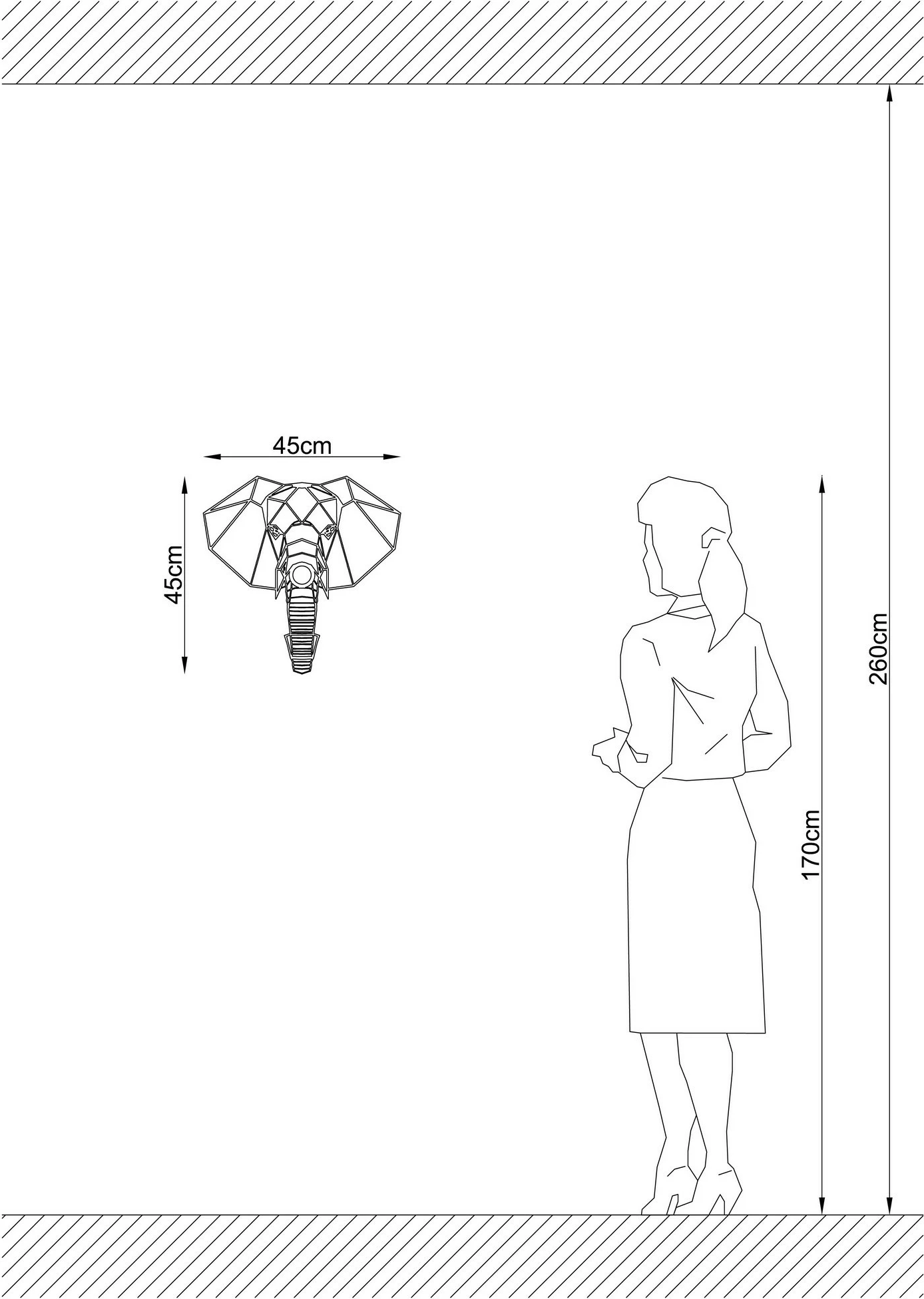 Llambë muri Opviq, ngjyrë e zezë, model elefant, W-034