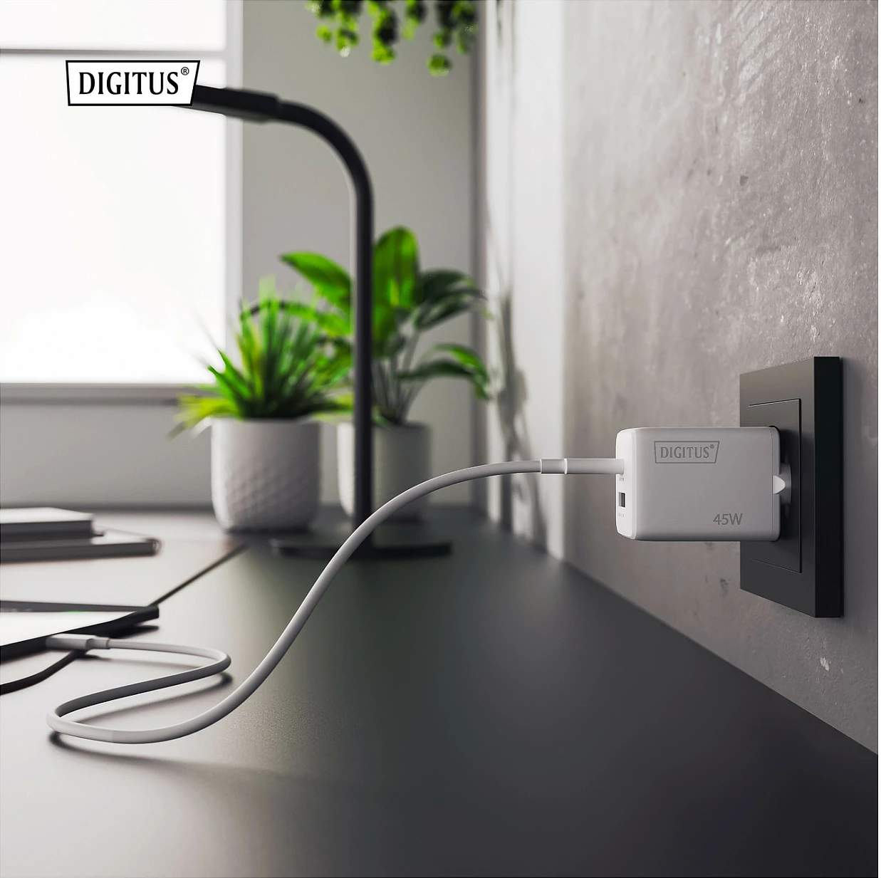 Karikues muri Digitus USB GaN 45W, 1x USB-C, 1x USB-A, i bardhë