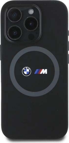 Mbështjellës BMW M për iPhone 16 Pro, silikon, MagSafe, zi