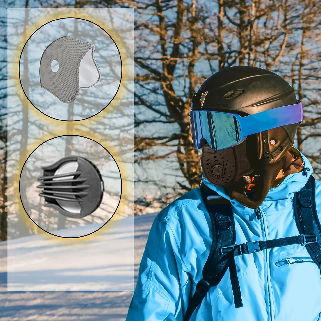 Balaklavë sportive Rockbros LF7127-1 me filtër, polar, e zezë