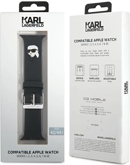 Rrip për Apple Watch Karl Lagerfeld 3D Rubber Karl Head, silikon, i zi